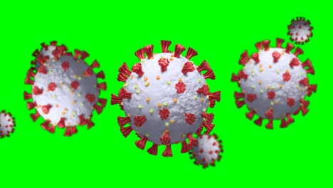 animation of coronavirus cells spinning on green screen