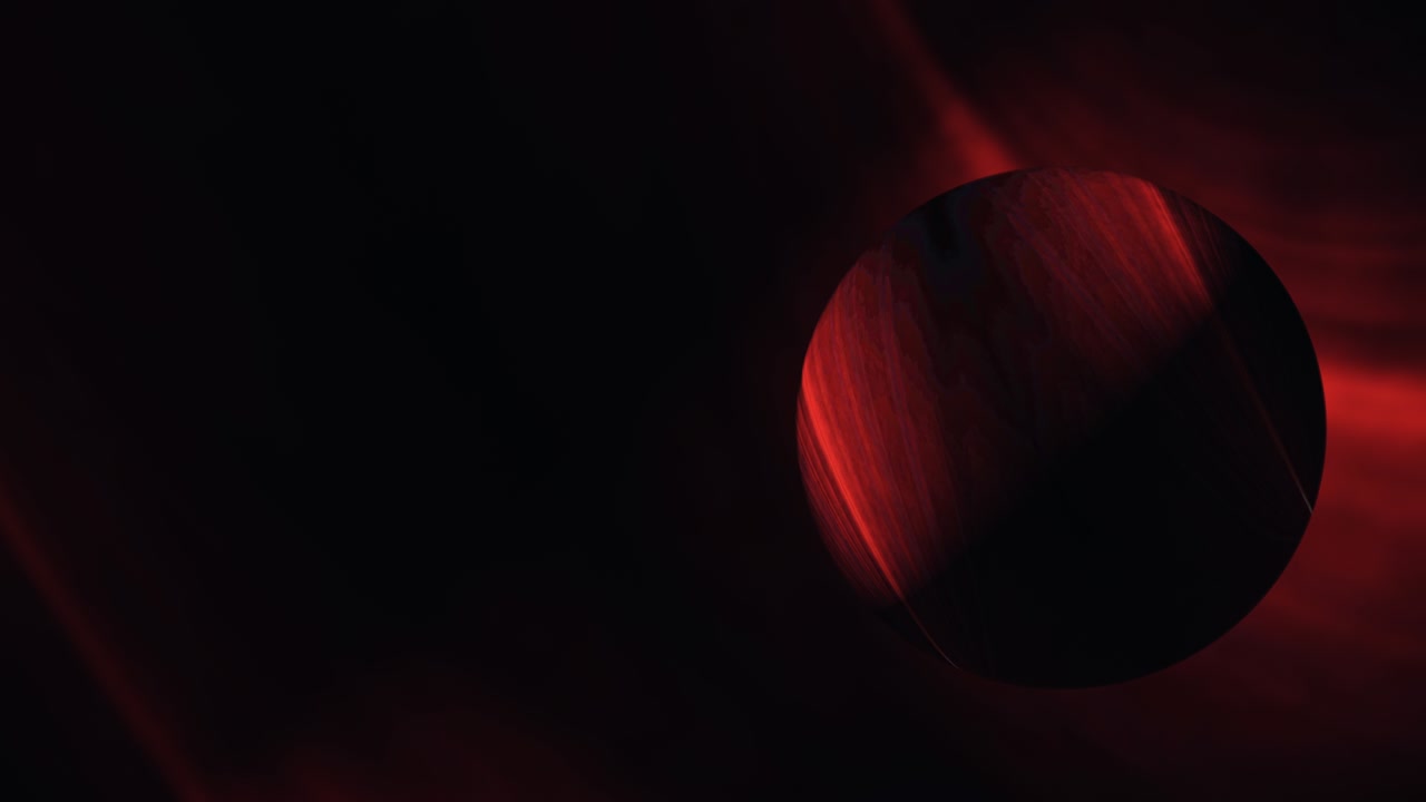 4K 3D render Abstract glowing red ball rotating in virtual dark space. Concept art motion design with copy space for your text. Smooth hypnotic pattern. Seamless loop. 3D atomic sphere on black BG.