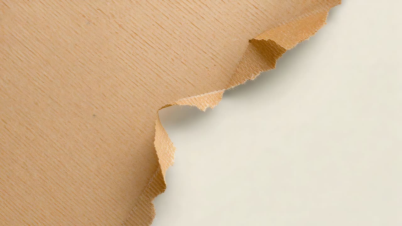 Curling torn cardboard revealing white card for display in studio with ragged flaps