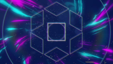 futuristic animation with geometric shapes and neon light trails