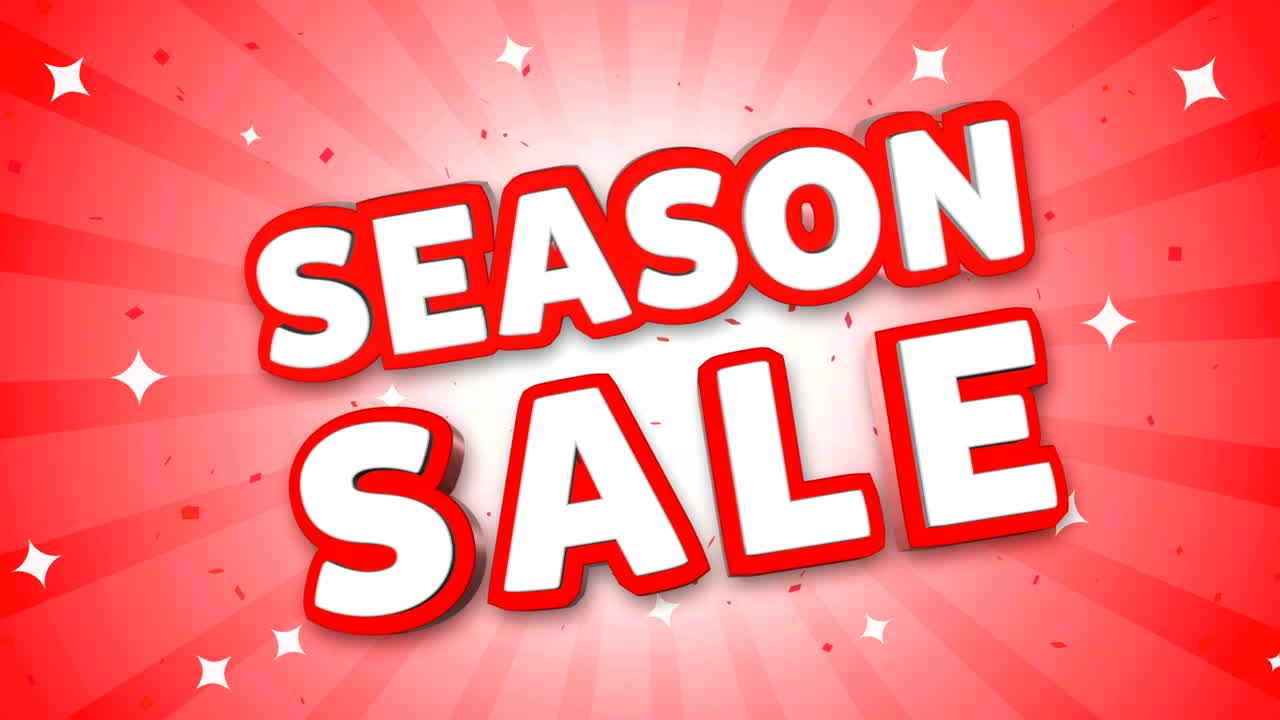 Season Sale 3D Text on Falling Confetti Background.