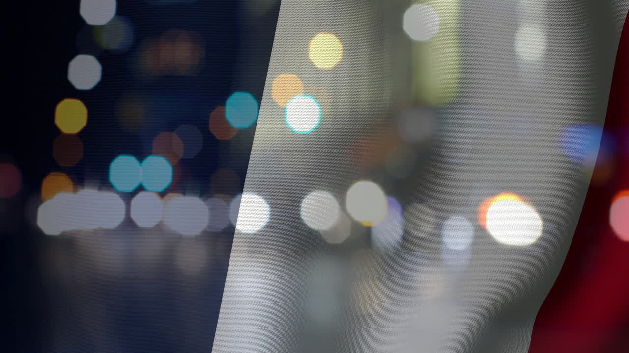 Blurred city lights with abstract shapes animation over textured background