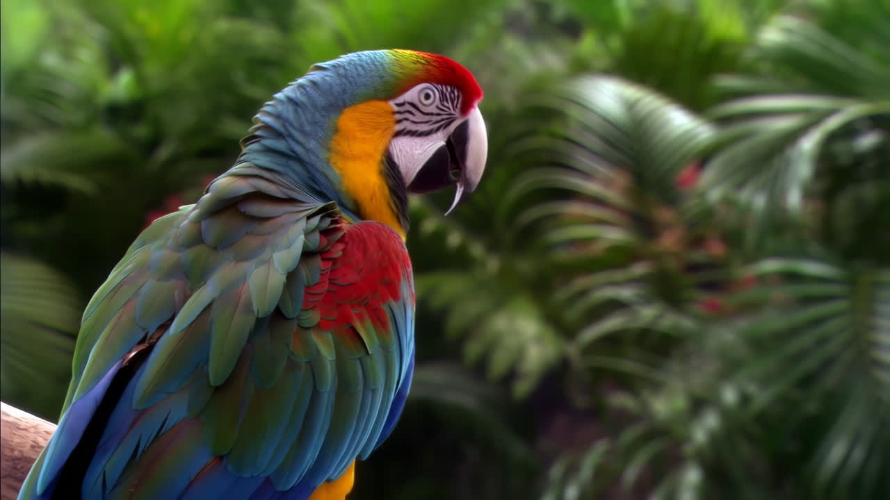 Colorful parrot in a tropical setting