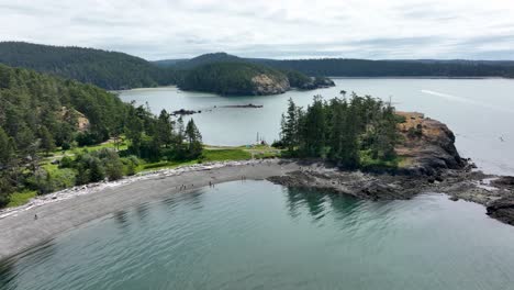 orbiting drone shot of the northern most part of deception pass state park