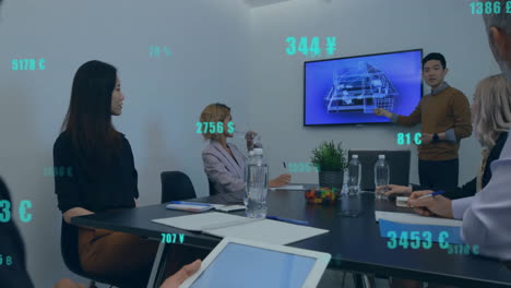 animación del procesamiento de datos sobre diversas personas de negocios en la oficina