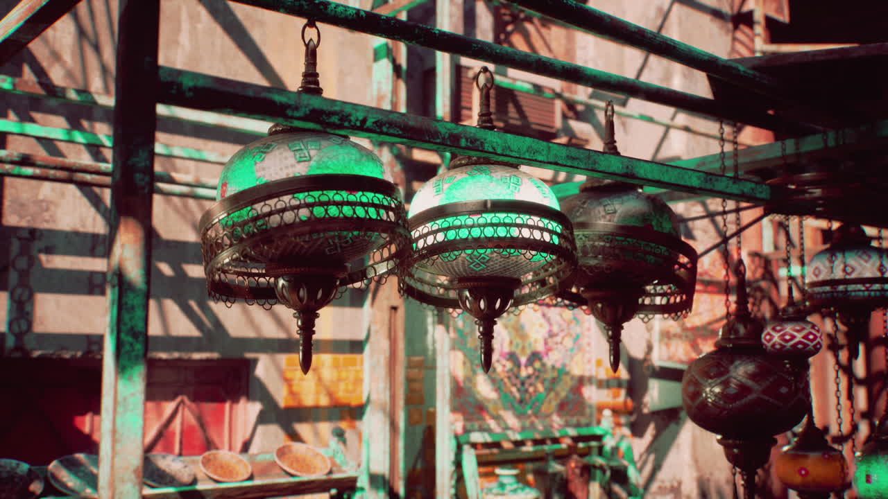 Group of green lights hanging from ceiling