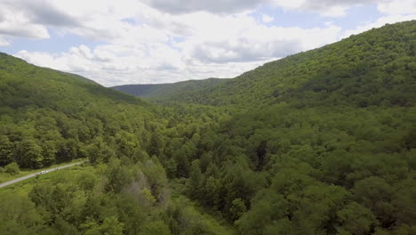 revealing aerial drone shot of lyman run state park, pennsylvania