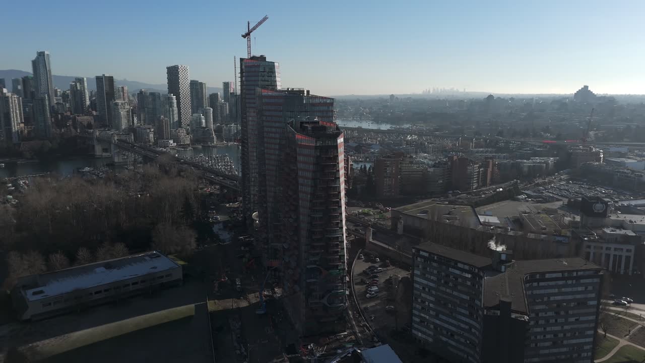 Construção em Andamento do Edifício em Vancouver, Colúmbia Britânica, Canadá. - Imagem Aérea