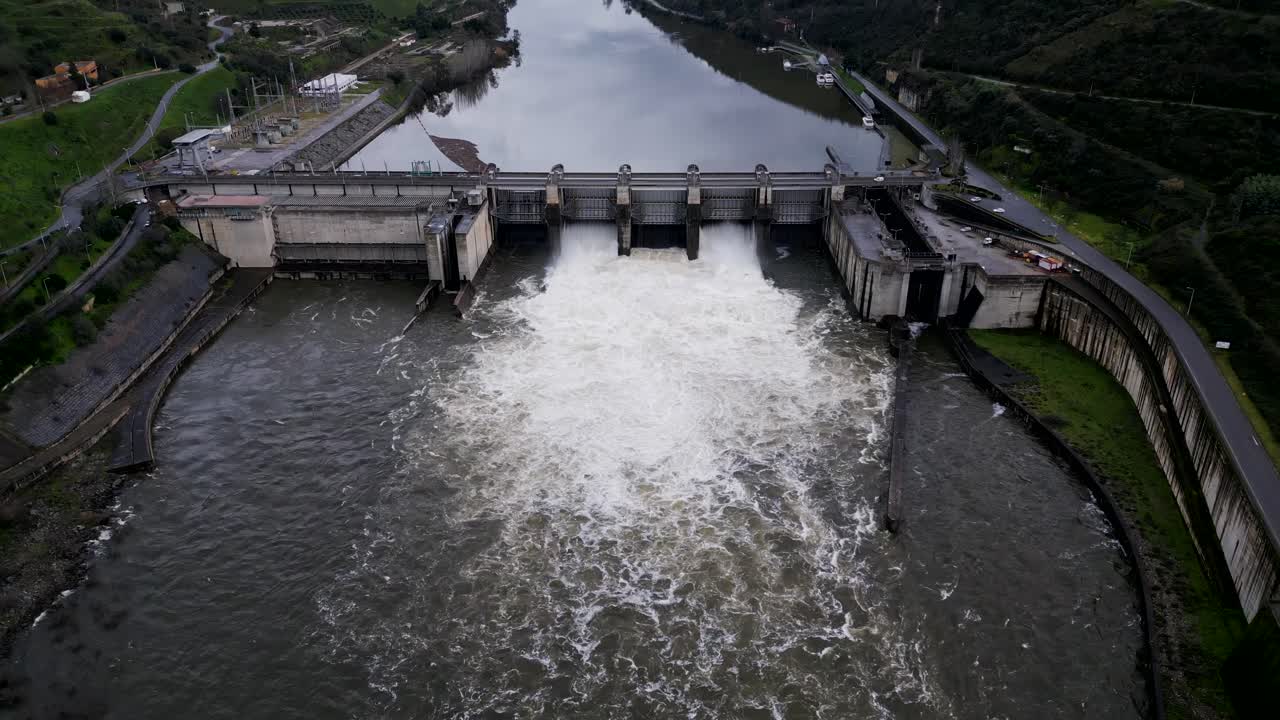 Douro River Barrage Control in Peso da Régua, Portugal - aerial