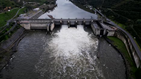 douro river barrage control in peso da régua, portugal - aerial