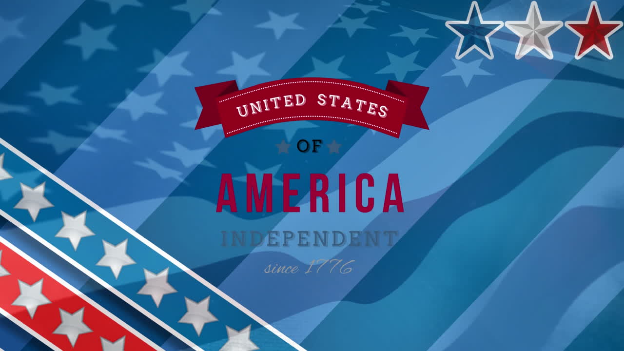 United States of America, Independent since 1776 text in banner and flag