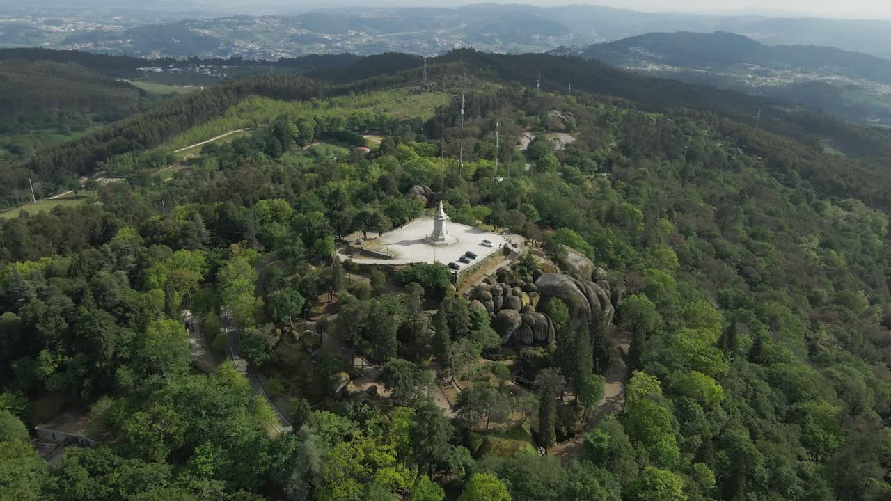 Pio IX Statue at Penha Sanctuary, Guimar&atilde;es, Portugal - aerial