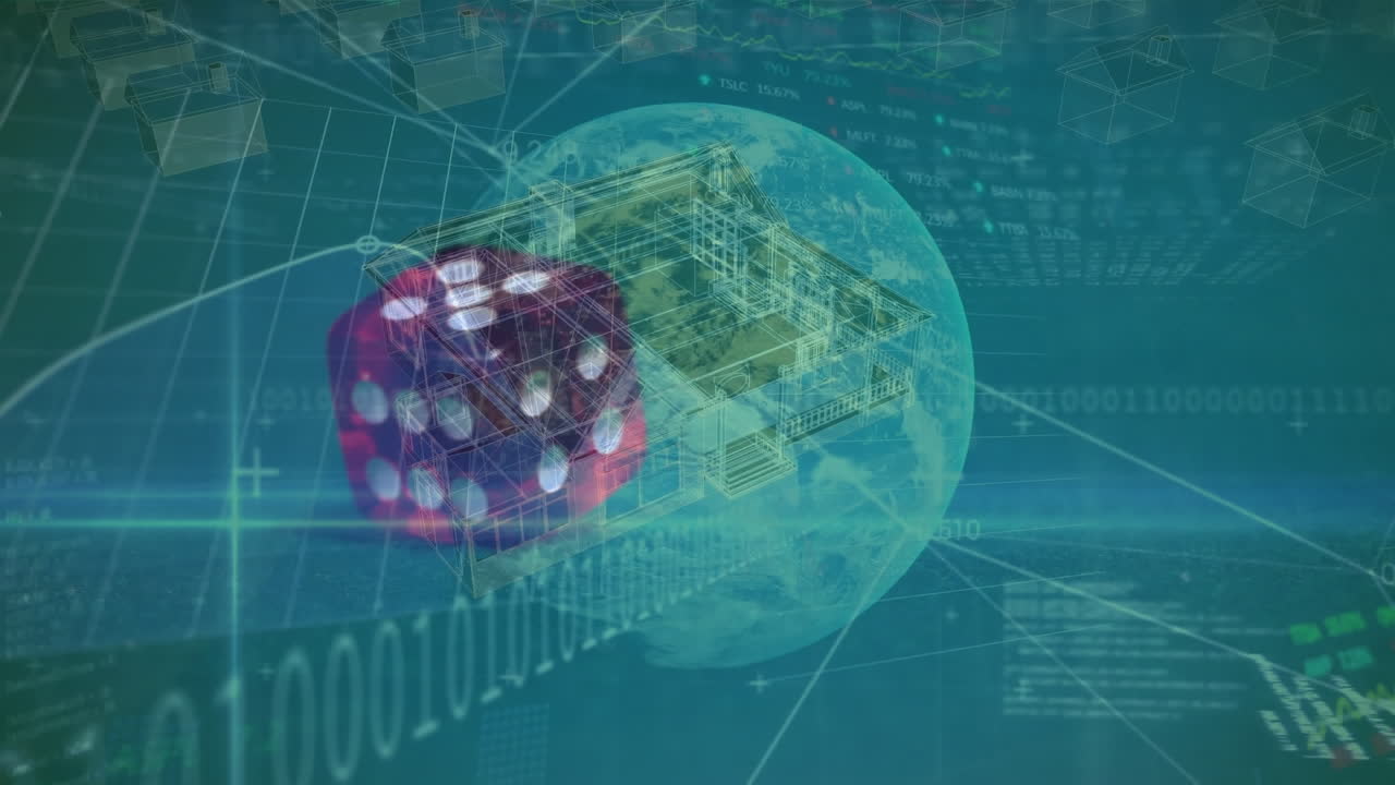 animación del procesamiento de datos y globo sobre dados