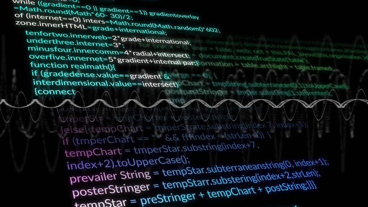 Animation af digital databehandling over sort baggrund.