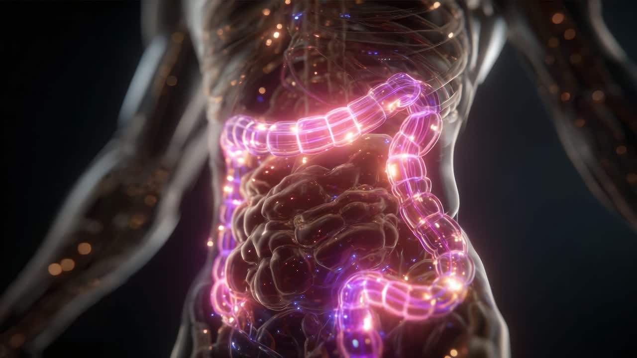 A Detailed Visualization of the Human Digestive System Featuring a Brightly Colored Intestine Highlighting Its Complex Structure and Importance in Digestion and Nutrient Absorption
