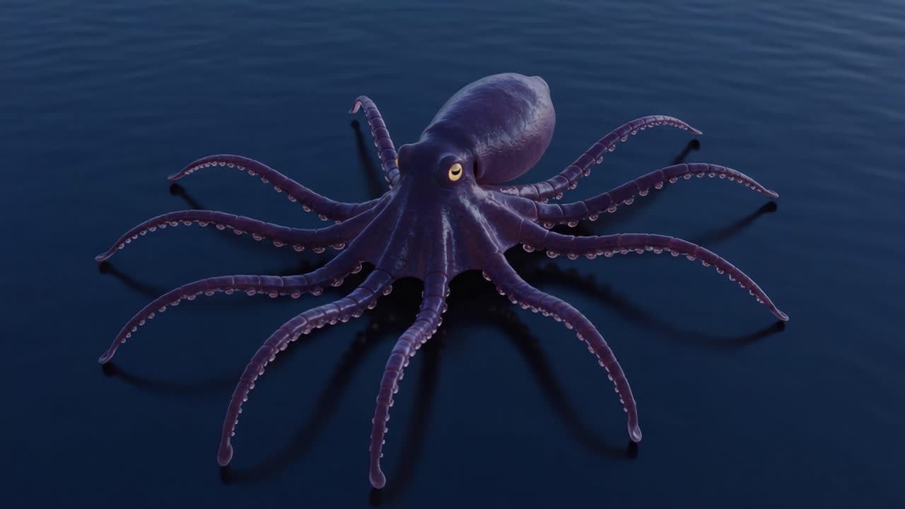 A Stunning Illustration of a Majestic Octopus Gracefully Navigating Through Deep Ocean Waters, Showcasing Its Vibrant Colors and Intricate Tentacles in a Serene Aquatic Environment