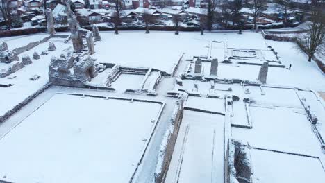 aerial - thetford priory, english heritage, thetford, england, wide shot above