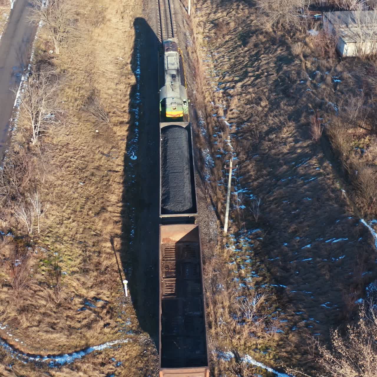Train on railroad from above