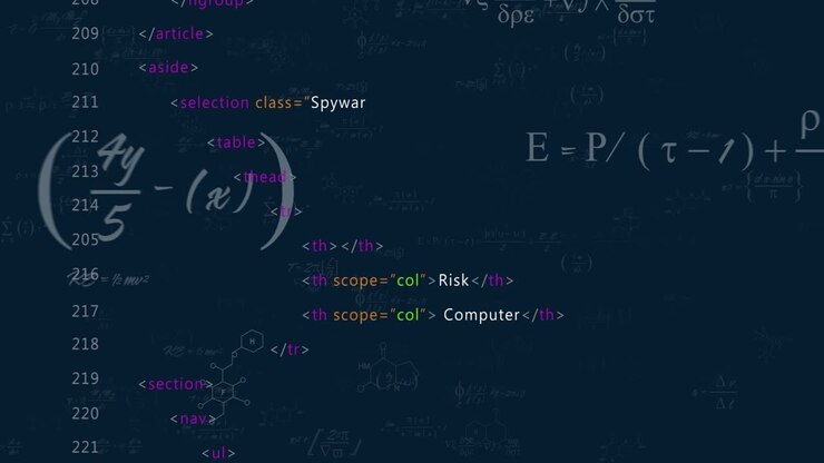 Animation of mathematical data processing over black background