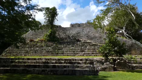 the temple of the king, view from the plaza of the stelae, at kohunlich mayan site - quintana roo, mexico