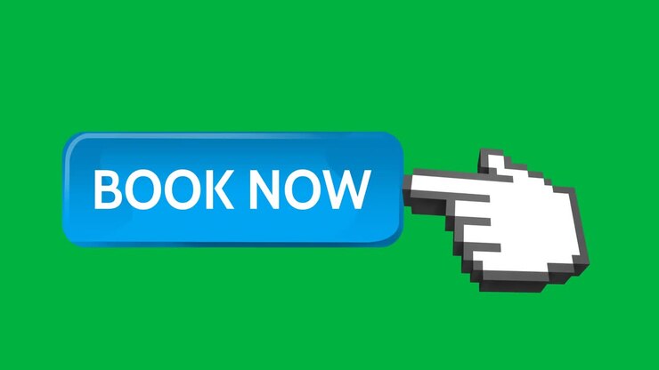 Book now button with pointing hand 4k