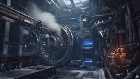 industrial engine room with turbines