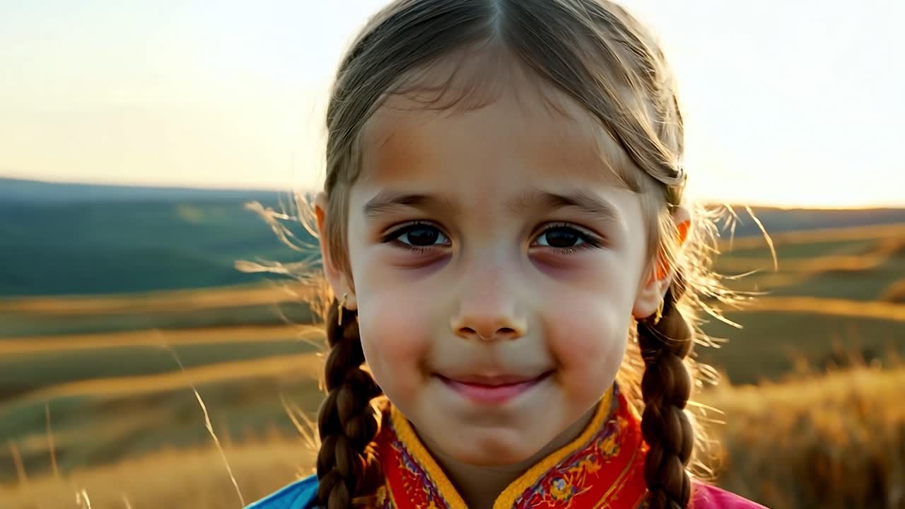 retrato de una joven sonriente con trenzas en un campo