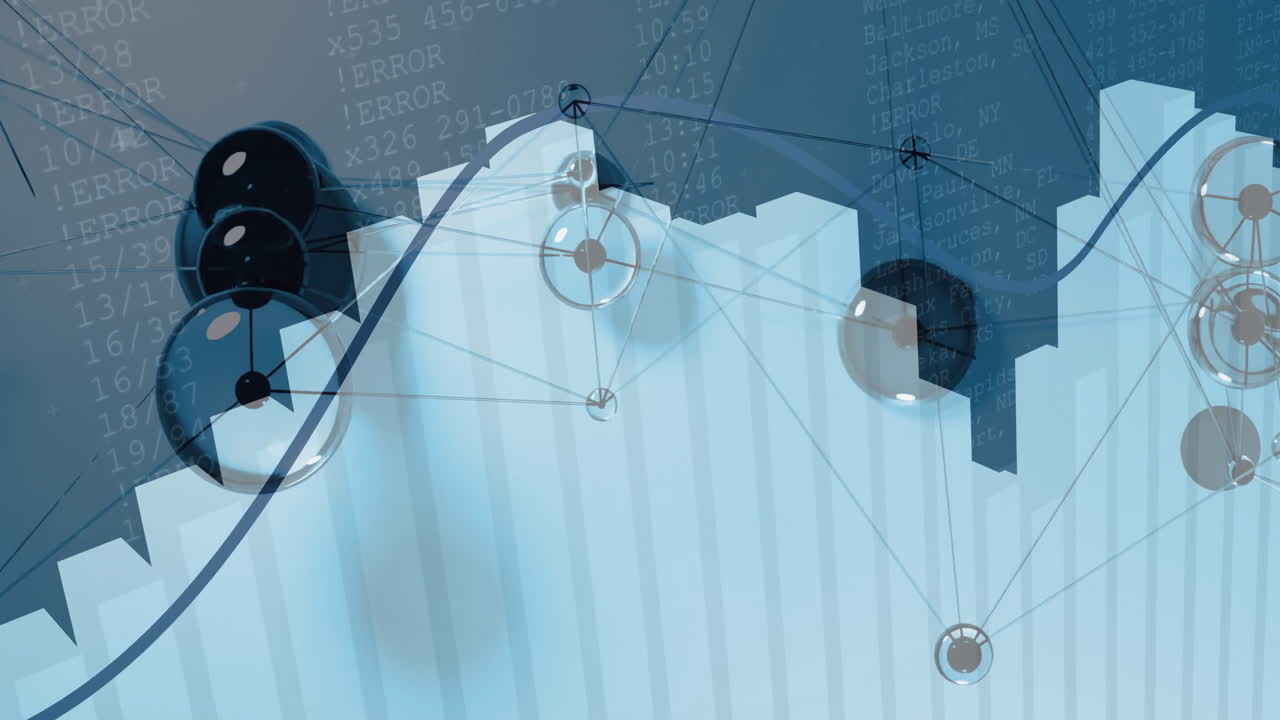 파란색 배경에 데이터 처리를 통해 연결 네트워크의 애니메이션