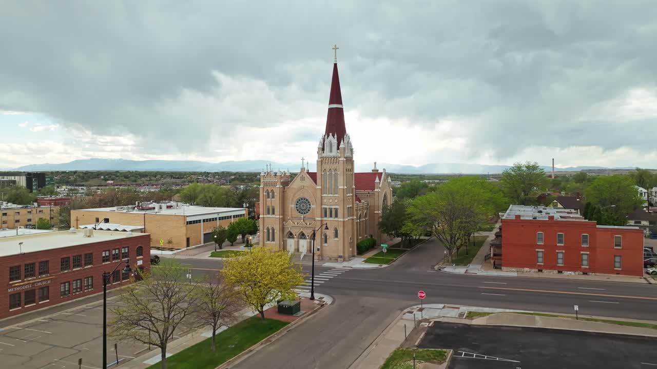 Aerial View of a Cathedral in a City