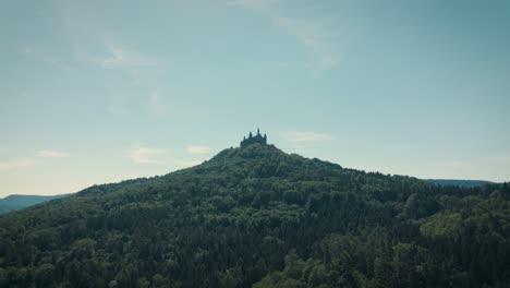 aerial flying towards hohenzollern castle, germany