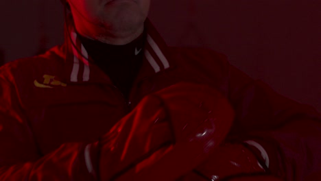 close-up of boxer in red boxing gear