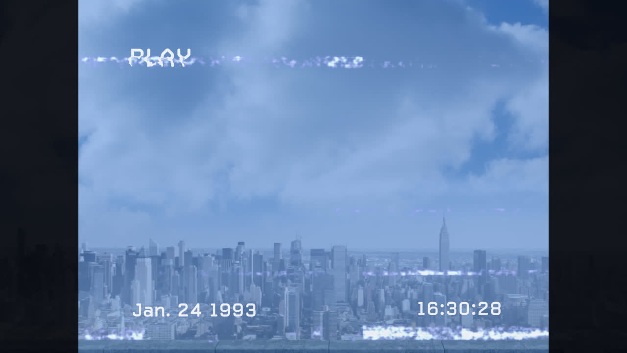 도시 풍경과 파란 하늘에 대한 간섭의 애니메이션