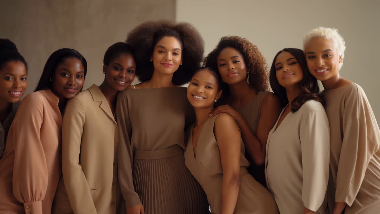 Groupe diversifié de femmes souriantes posant en studio