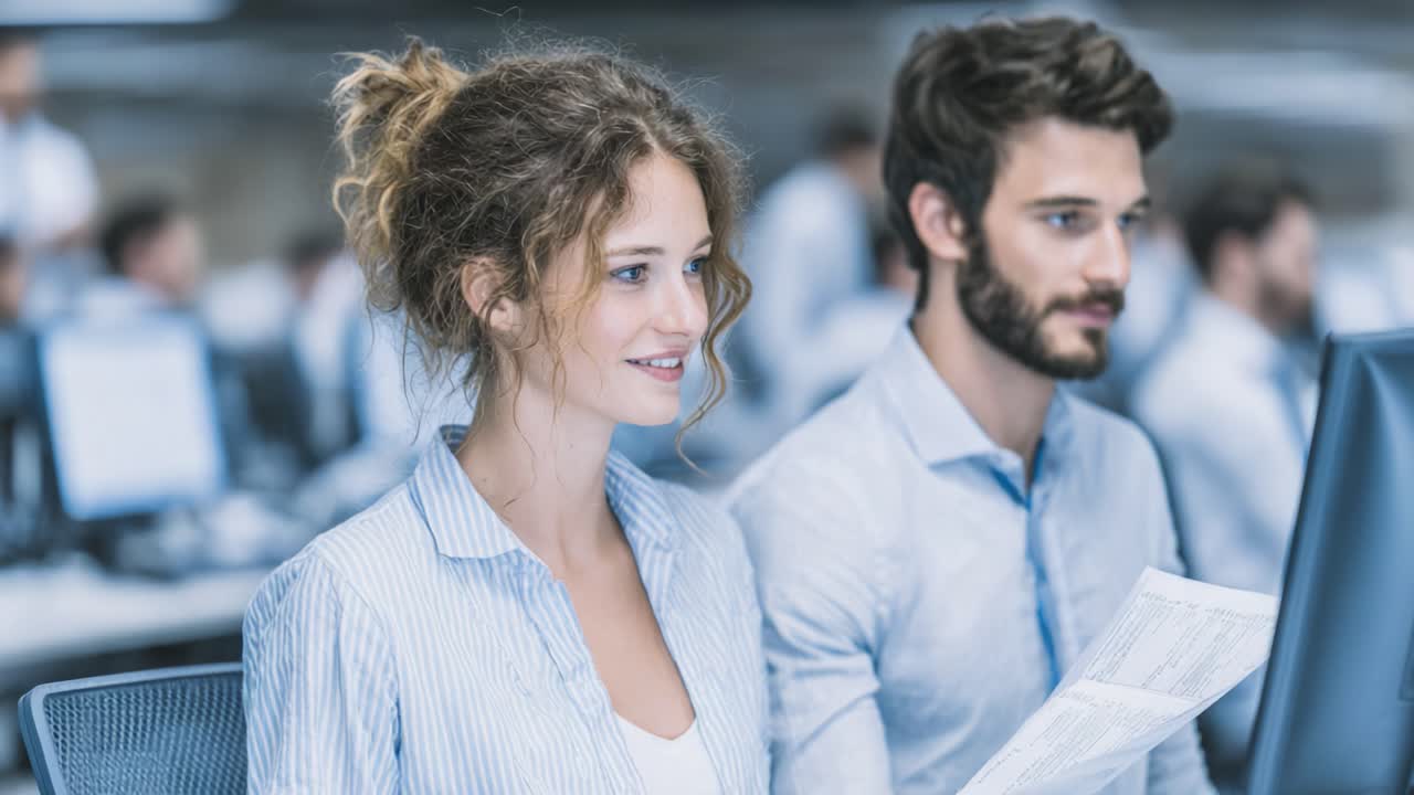 Giovani Professionisti Impegnati Collaborano in un Moderno Ambiente d'Ufficio, Concentrati sugli Schermi dei Computer Mentre Condividono Idee e Soluzioni tra Loro.
