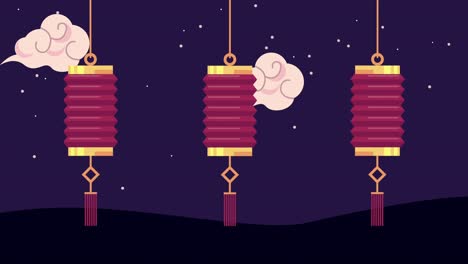 animación del festival de la luna feliz con lámparas