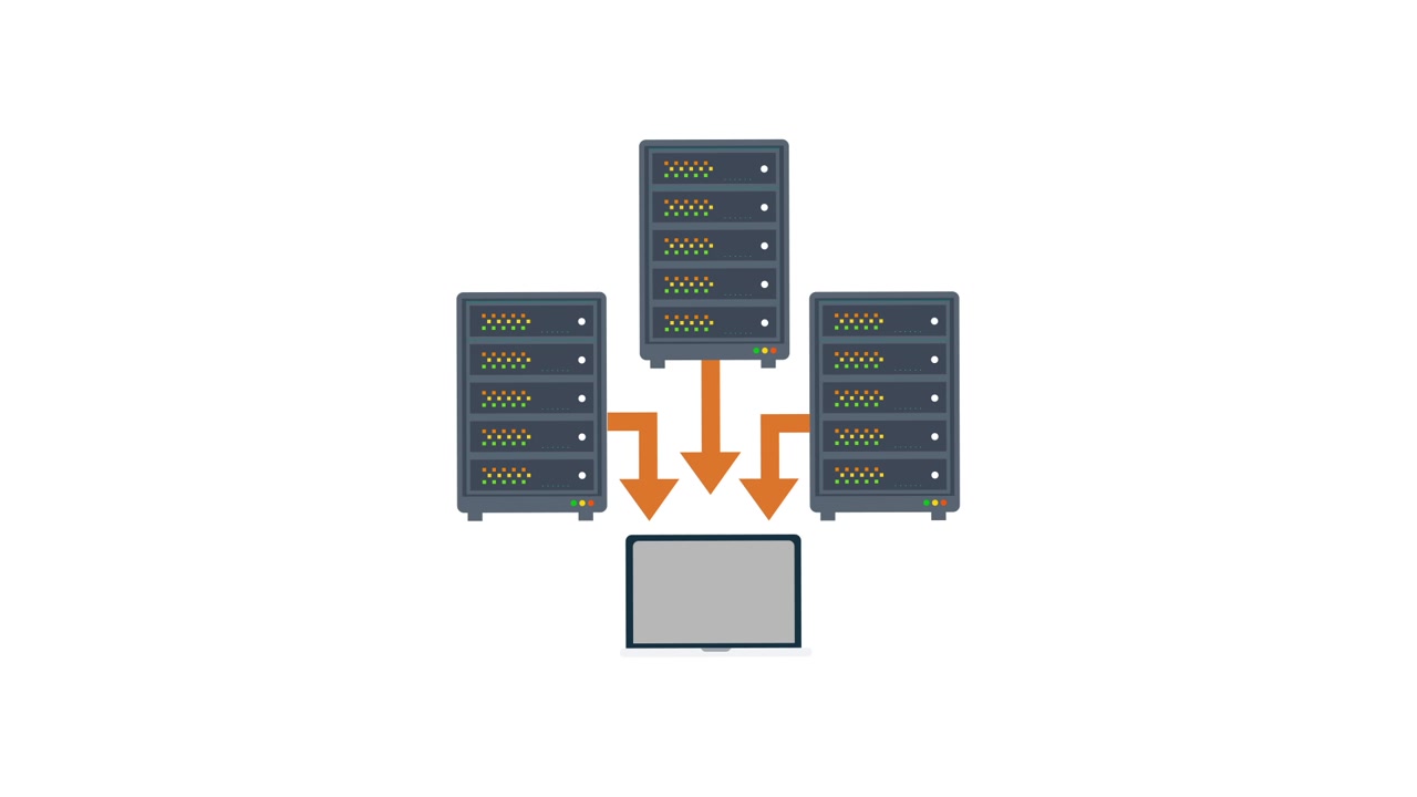 Animated Illustration of Data Transfer from Servers to Laptop