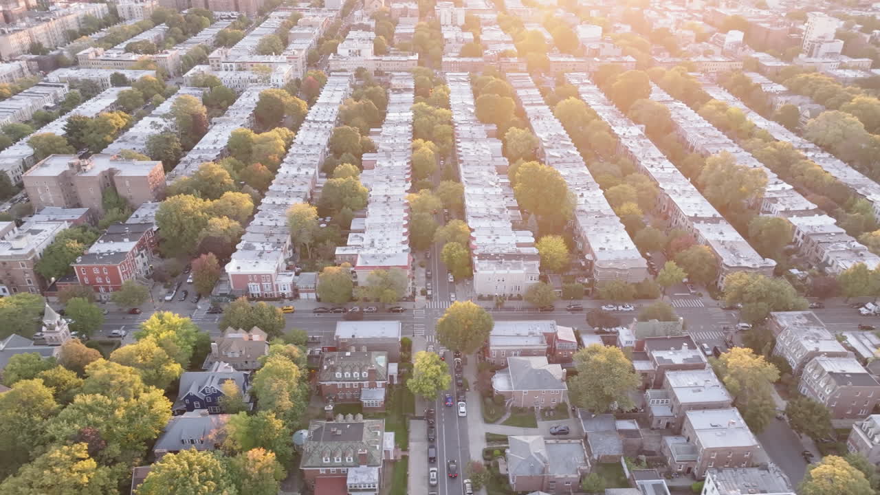 Drone point of view Brooklyn, New York sunrise