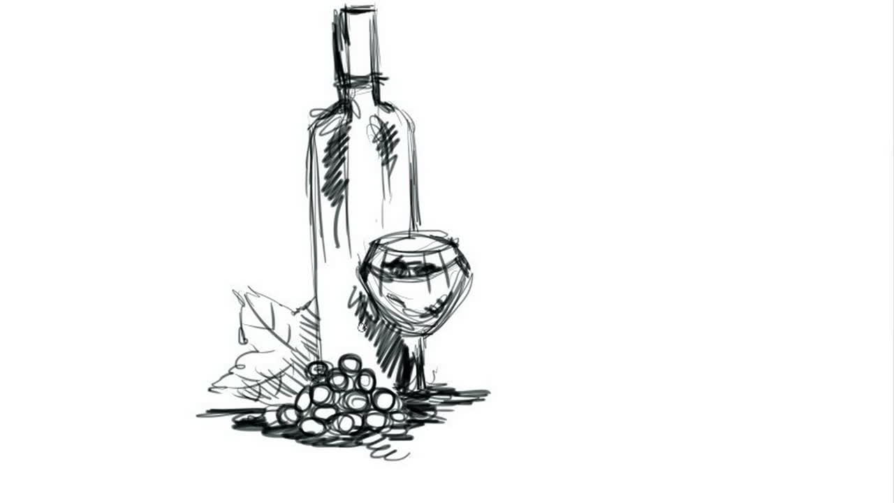 Disegno digitale. Disegniamo vino e un bicchiere. Time lapse. Disegniamo vino e un bicchiere