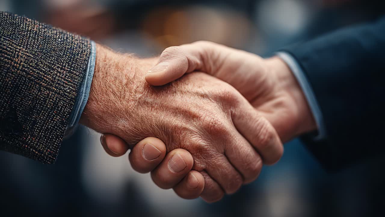 A Powerful Handshake Captured in Two Perspectives, Symbolizing Unity and Cooperation Between Two Individuals in a Meaningful Moment of Connection