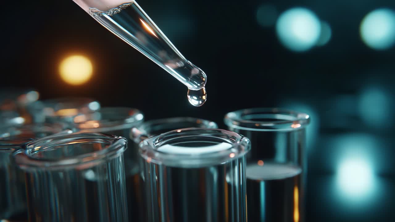 A Close-Up View of a Pipette Dripping Liquid into Test Tubes, Capturing the Science and Precision of Laboratory Work in a Visually Engaging and Artistic Manner, Highlighting Fluid Dynamics and Chemistry