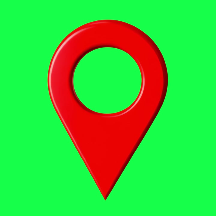 Red 3D Location Pin Rotating on Green Screen