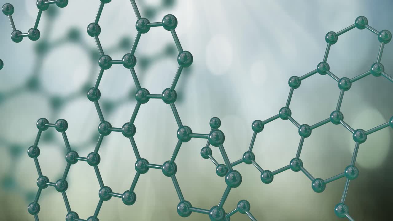 녹색 배경에 분자의 3d 마이크로의 애니메이션