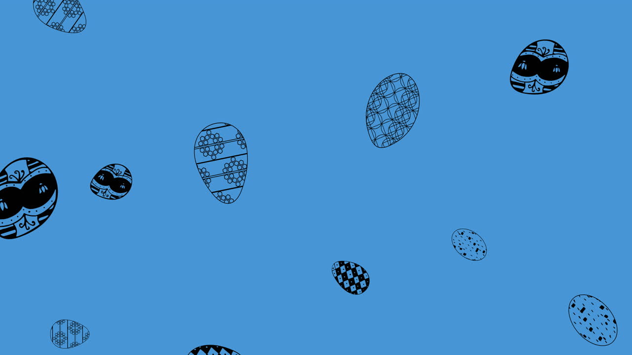 Animation of easter eggs falling on blue background