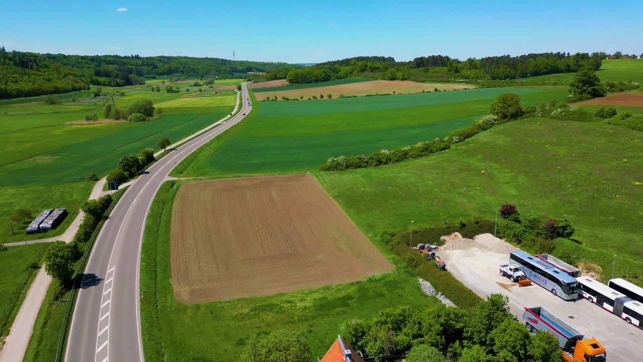 4K Aerial Drone Video of Farm Houses and Fields in the Village of Sachsen near Ansbach, Germany
