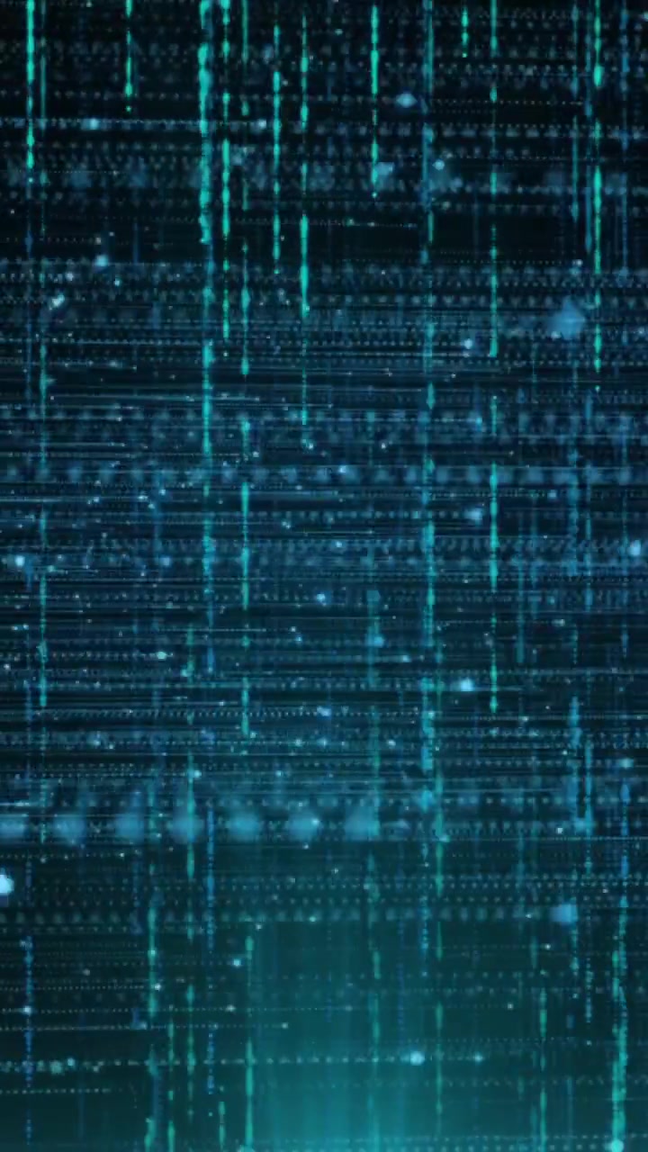 Animation of vertical lines over horizontal lines of glowing blue particles on black background