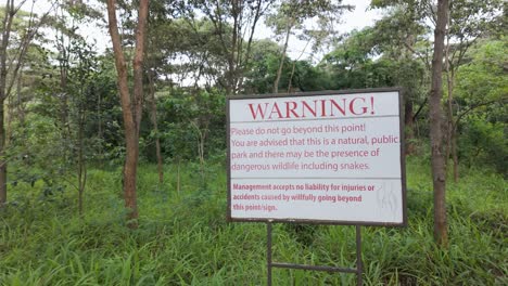 warning sign in a lush green forest