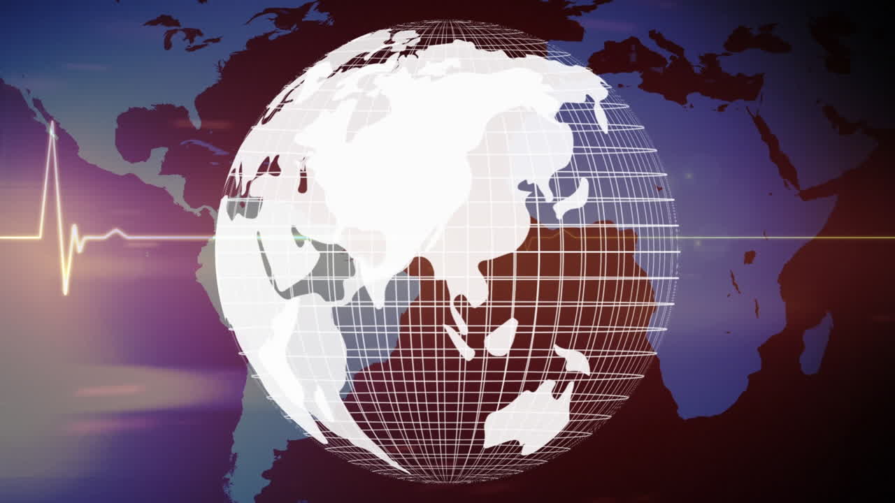 animación del globo sobre el mapa mundial y procesamiento de datos del monitor cardíaco