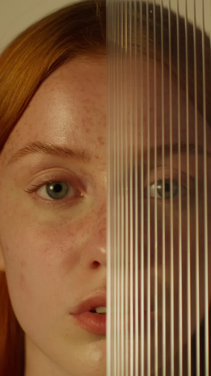 retrato de mujer con líneas transparentes