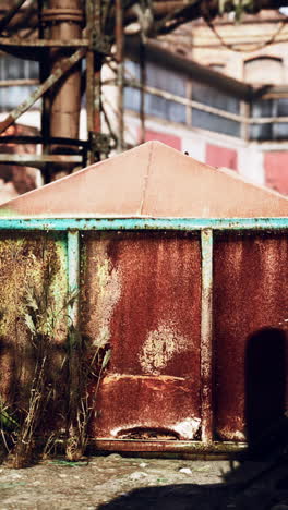 estructura metálica oxidada en una fábrica abandonada