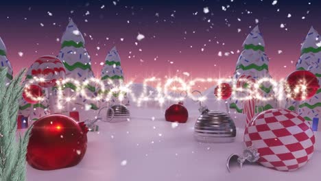 Schastlivogo-rozhdestva-text-and-snow-falling-over-christmas-decorations-on-winter-landscape